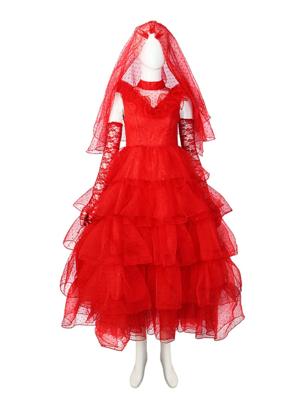 Women’s Beetle-Juice Lydia Red Wedding Dress Cosplay Halloween Costume